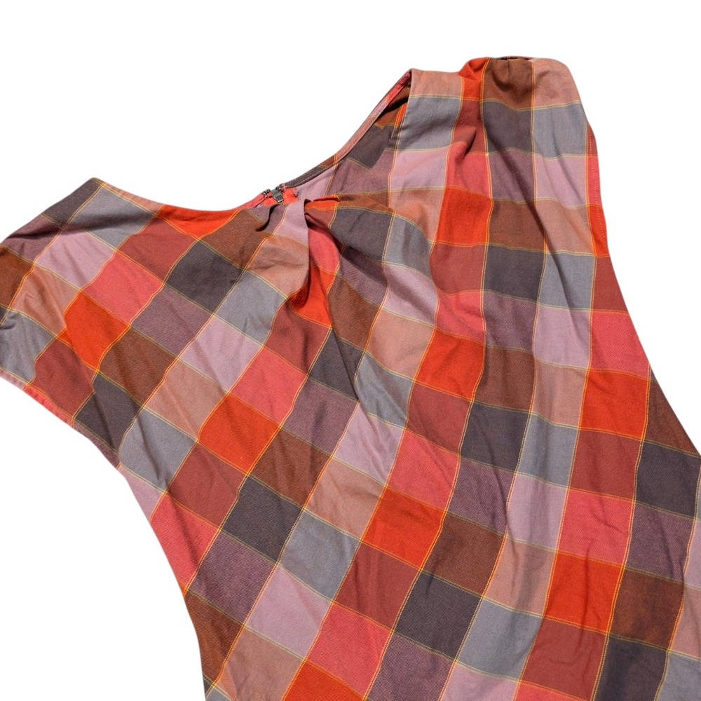 Patagonia‎ Plaid Cap Sleeve Pleated Back Zip Top Women's Size 8